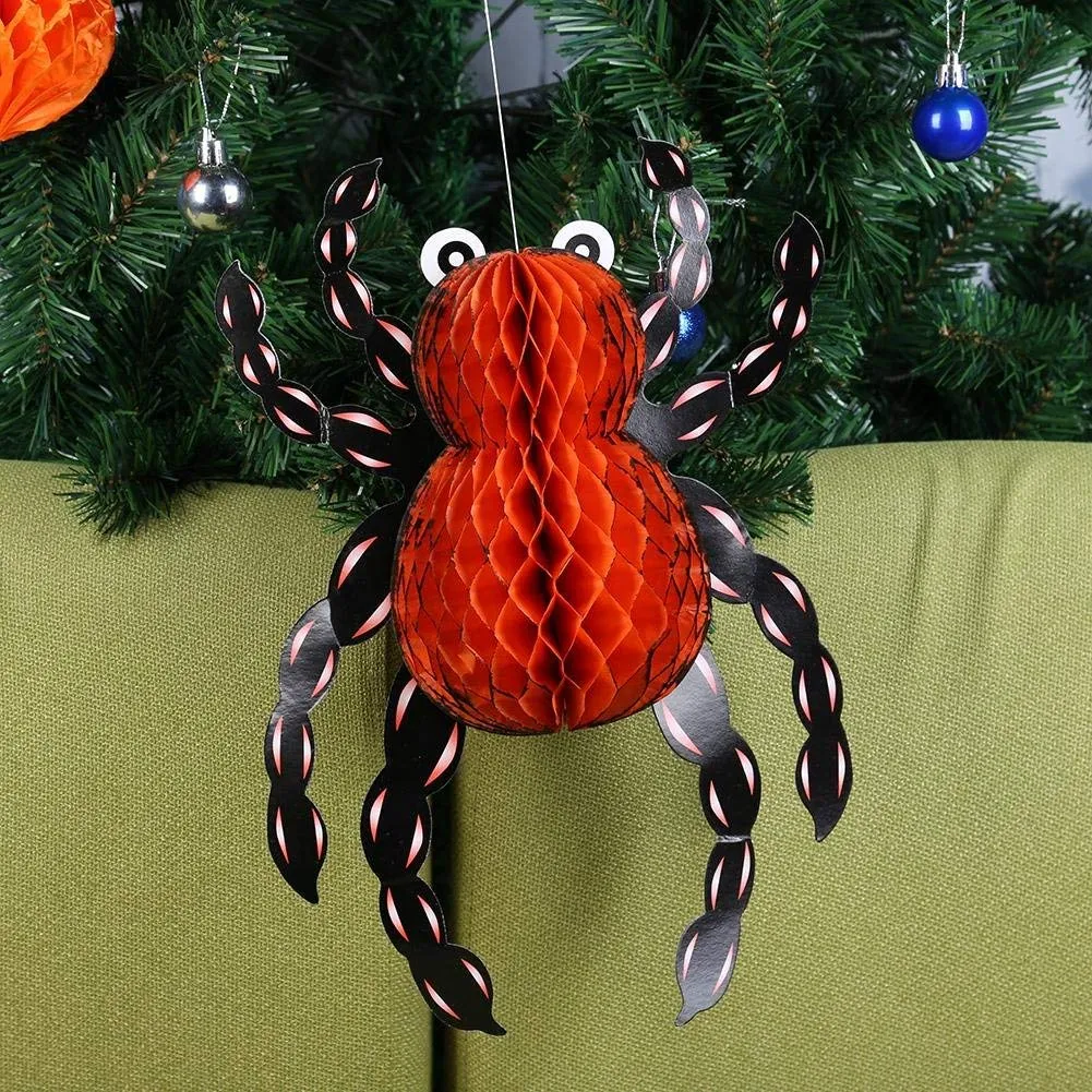 Partysanthe Black and Orange Fake Spiders for Halloween Party Decorations 2 PCs 12inch