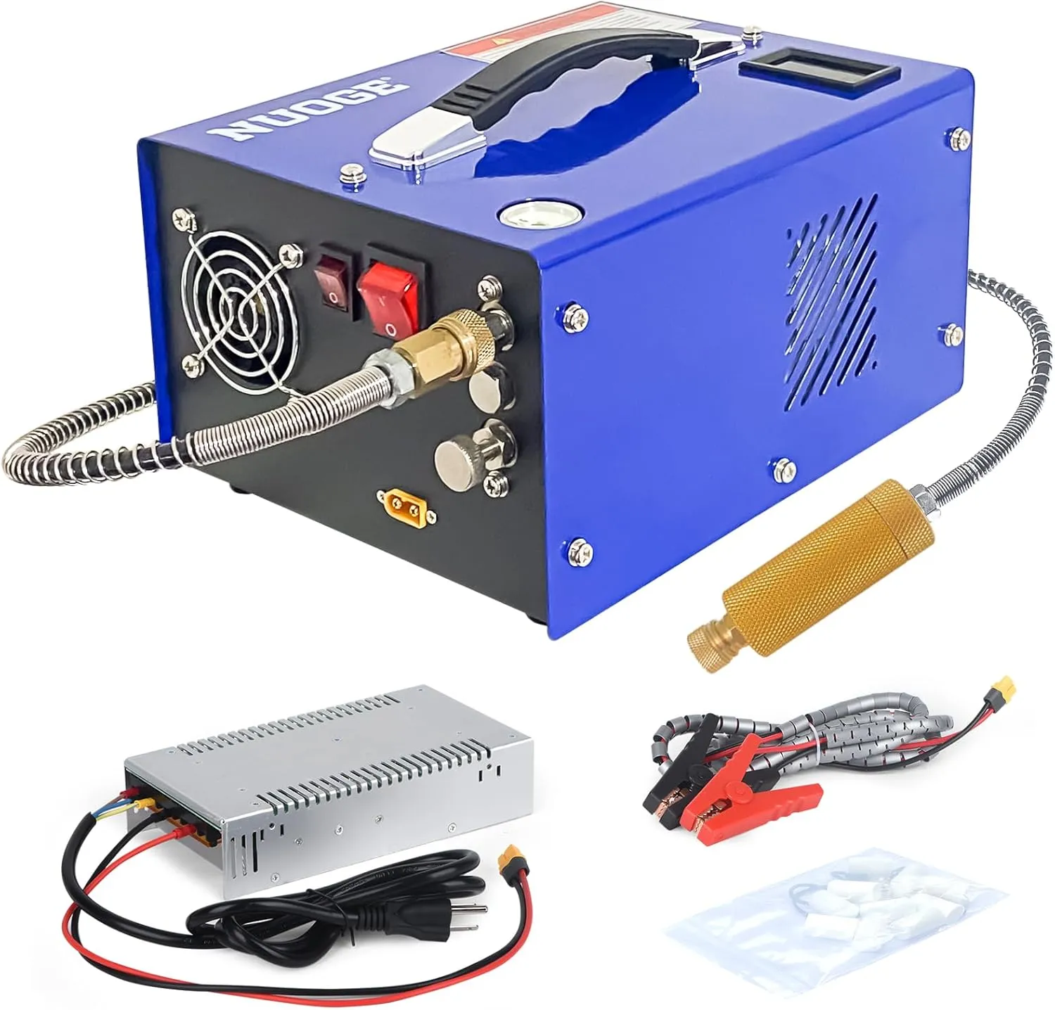 PCP Air Compressor 4500Psi/30Mpa Water/Oil Free PCP Air Pump Rifle/Pistol Paintball Cans Powered 12V Automotive DC 110V AC For Home Use With Power Converter And Oil-moisture Filter Easy Carry