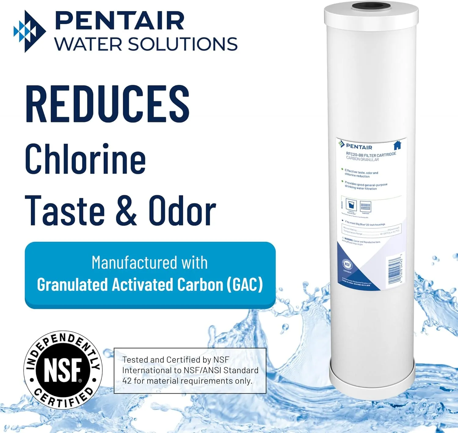 Pentair Pentek RFC-20BB Big Blue Carbon Water Filter, Whole House Heavy Duty Radial Flow Carbon Replacement Cartridge with Granular Carbon (GAC) Filter, 20" x 4.5", 25 Micron, Pack of 6, White