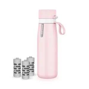 PHILIPS Water Bottle with Filter, Filter Water Bottle Stainless Steel with GoZero Everyday BPA-Free Tap Water Filter, Water Filter Bottle Keep Drink Cold 24 Hours, 3 Filters for 120 gal / 6 Months