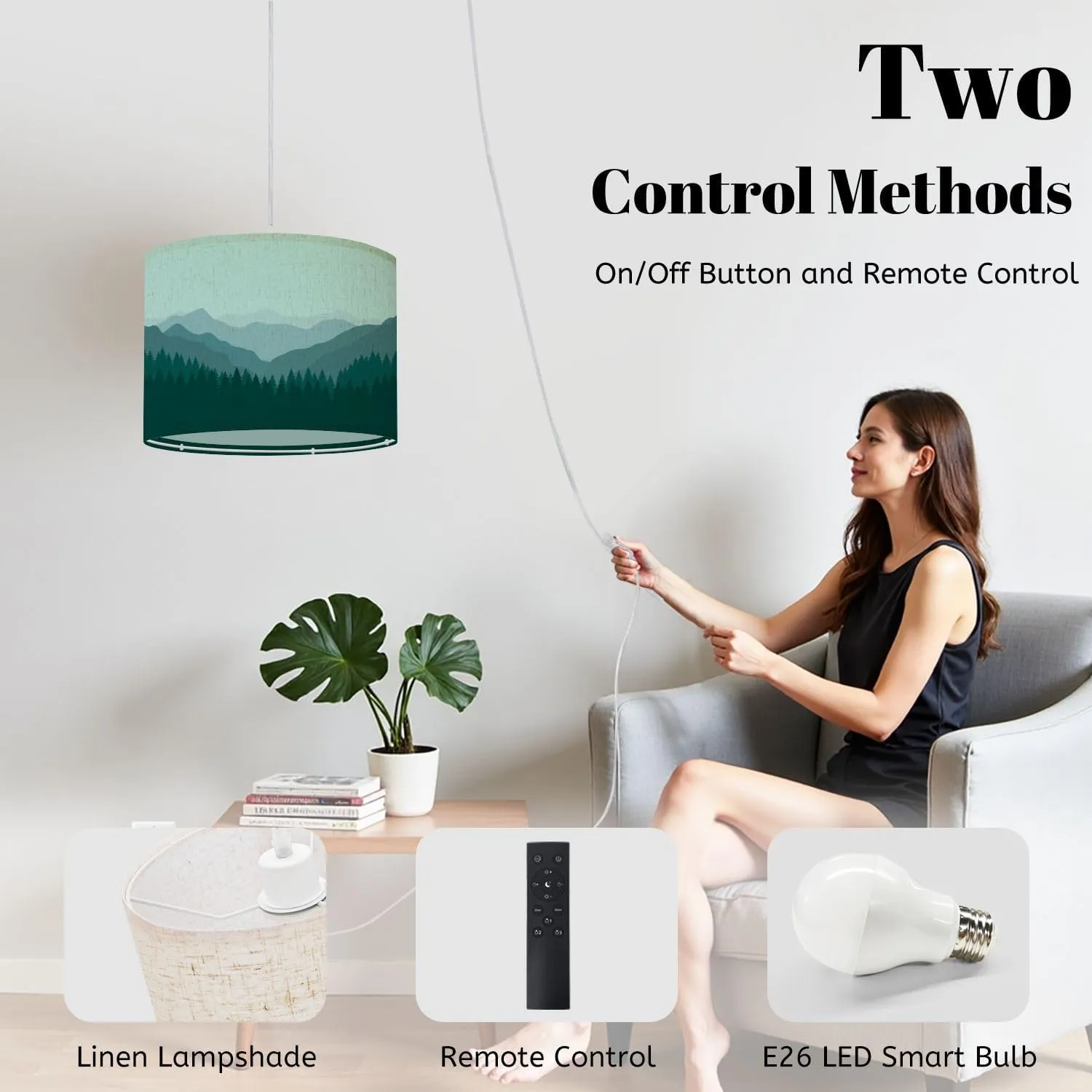Plug in Pendant Light Mountains Panorama Forest Mountain Landscape Camping Nature Hanging Lamp with Plug in Cord 16.4 ft Dimmable Hanging Light for Bedroom Kitchen Island Living Room