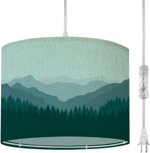 Plug in Pendant Light Mountains Panorama Forest Mountain Landscape Camping Nature Hanging Lamp with Plug in Cord 16.4 ft Dimmable Hanging Light for Bedroom Kitchen Island Living Room