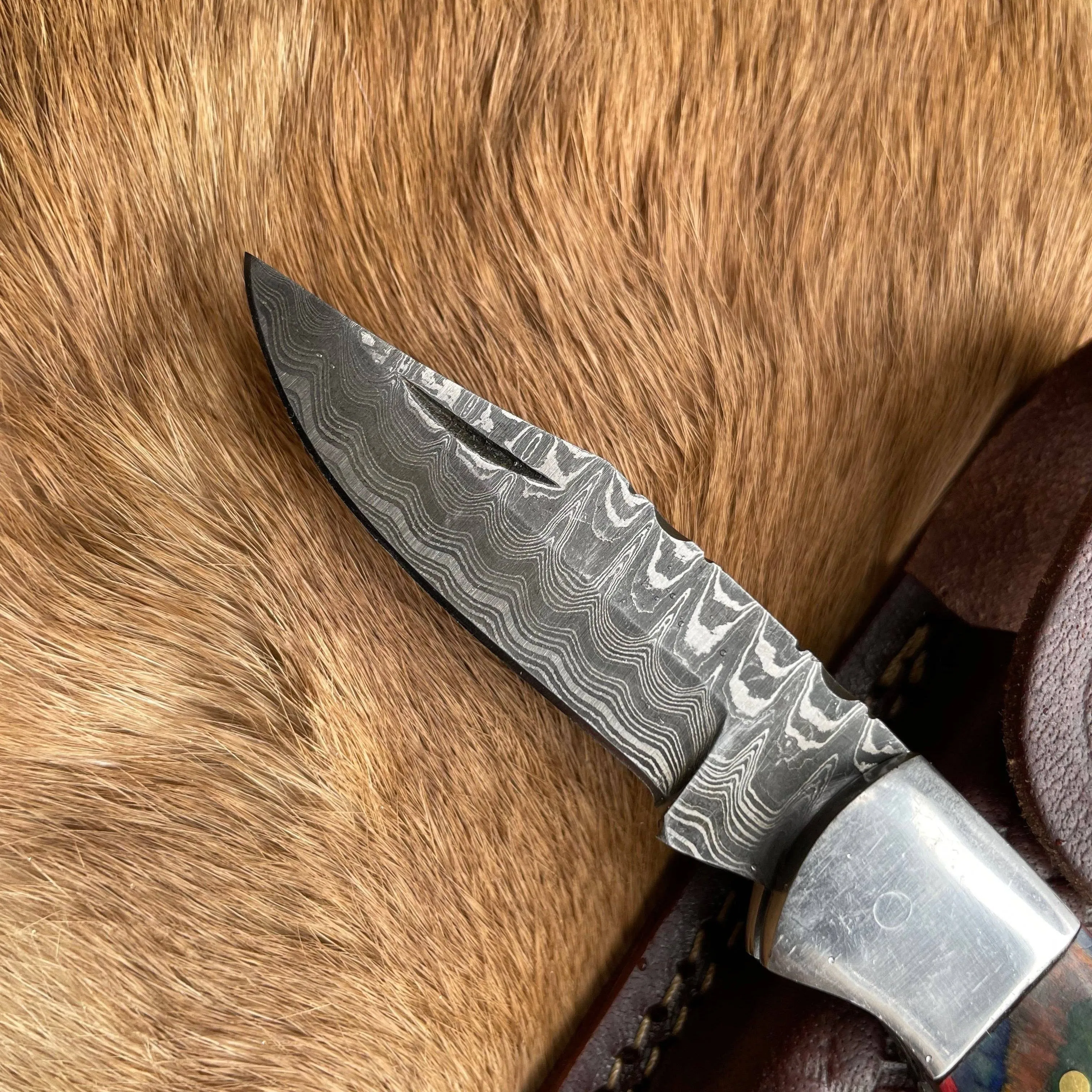 POCKET KNIFE RED DIAMOND WOOD 6.5'' DAMASCUS STEEL KNIFE