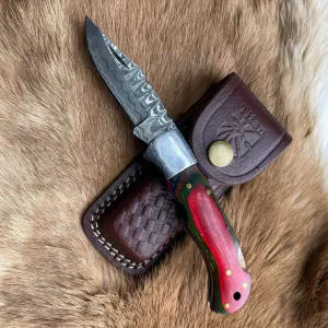POCKET KNIFE RED DIAMOND WOOD 6.5'' DAMASCUS STEEL KNIFE