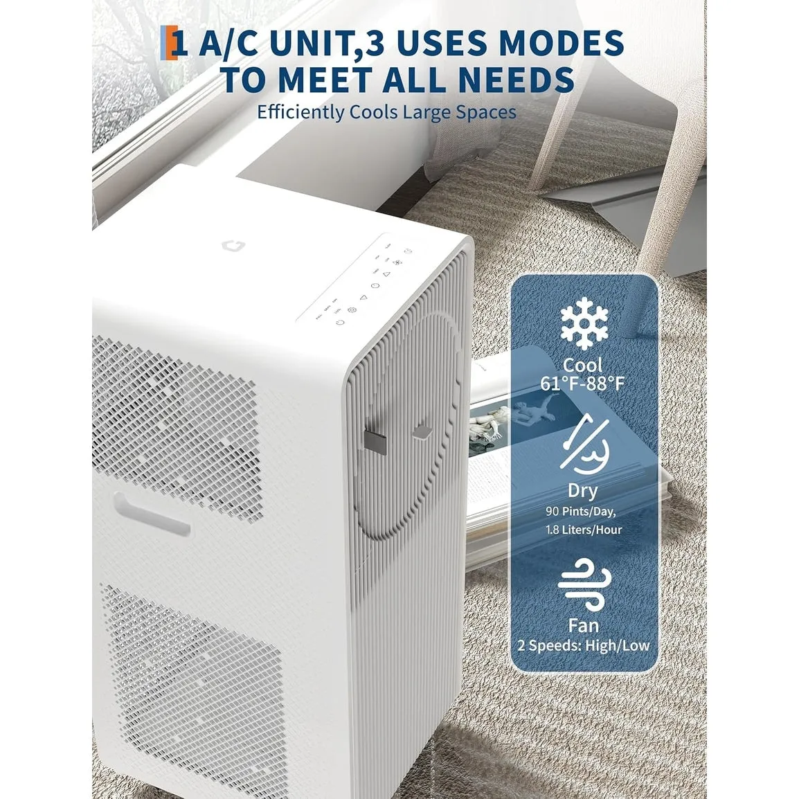 Portable Air Conditioner for Indoor Rooms, 3-In-1 AC Unit for Bedroom