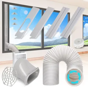 Portable Air Conditioner Window Vent Kit with 5.9” Exhaust Hose Adjustable Portable AC Window Kit for Ducting Universal Portable AC Seal Panel for Horizontal&Vertical Window