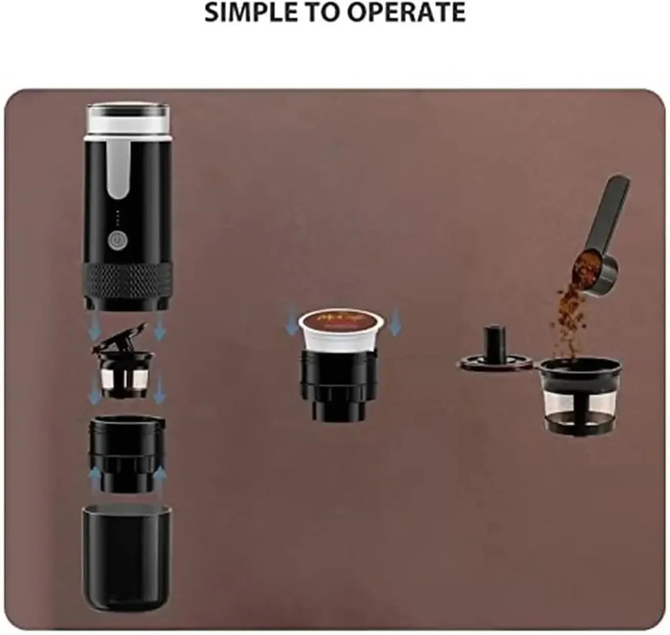 Portable Electric Coffee, Rechargeable Espresso Machine Portable Handheld Travel Coffee Maker Capsule And Ground Coffee,for Camping, Travel, RV, Hiking, Office