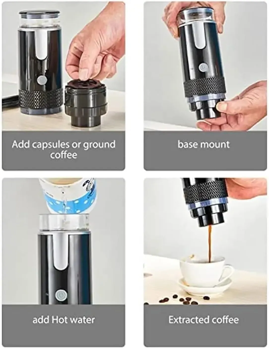 Portable Electric Coffee, Rechargeable Espresso Machine Portable Handheld Travel Coffee Maker Capsule And Ground Coffee,for Camping, Travel, RV, Hiking, Office
