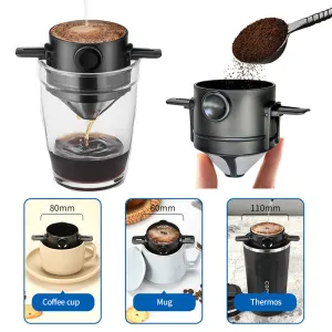 Portable Foldable Coffee Filter Stainless Steel 1 Pc Easy Clean Reusable Coffee Funnel Paperless Pour Over Holder Coffee Dripper