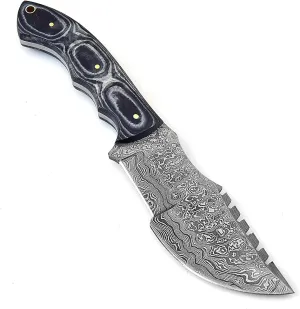 Poshland TR-1168 Custom Handmade Damascus Steel 10 Inches Tracker Knife - Perfect Grip Black Micarta Handle