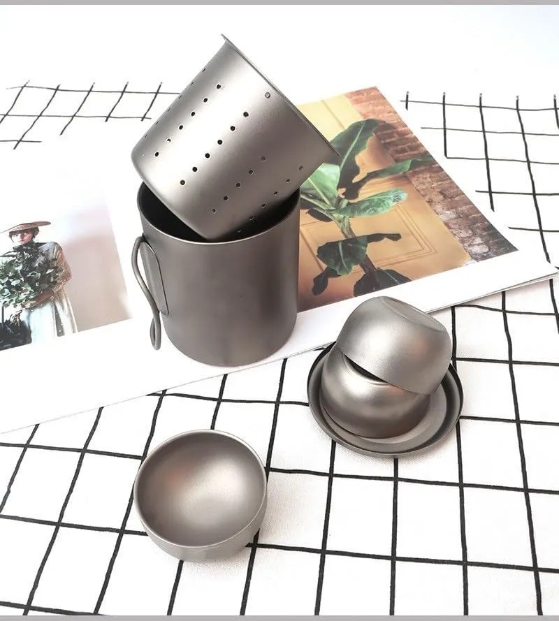 POVCZWXSS 1PC Outdoor Portable Pure Titanium Tea Set 375ml
