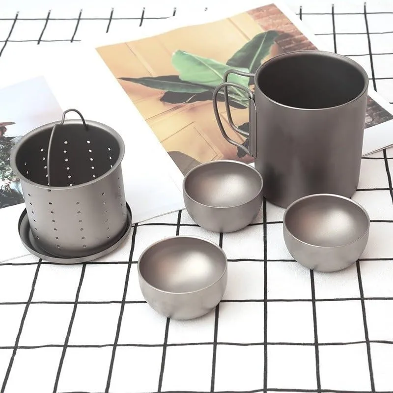 POVCZWXSS 1PC Outdoor Portable Pure Titanium Tea Set 375ml