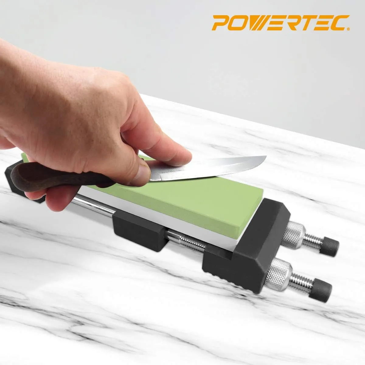 POWERTEC Sharpening Stone, Dual Sided 3000/8000 Grit Whetstone, Knife Sharpener Stone for Chef Knife, Kitchen Knife, Pocket Knife & Blade (71583)