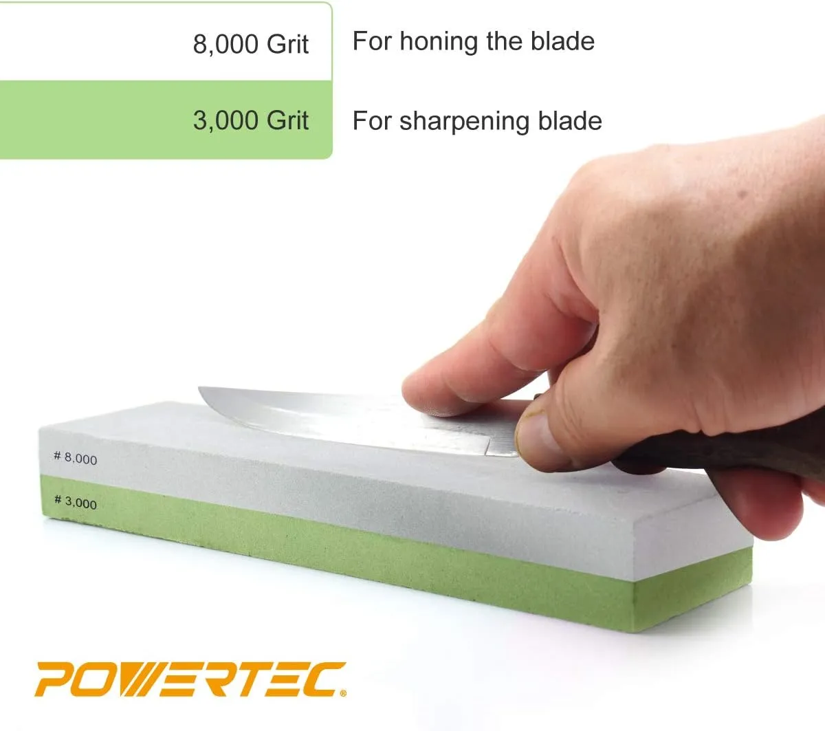 POWERTEC Sharpening Stone, Dual Sided 3000/8000 Grit Whetstone, Knife Sharpener Stone for Chef Knife, Kitchen Knife, Pocket Knife & Blade (71583)