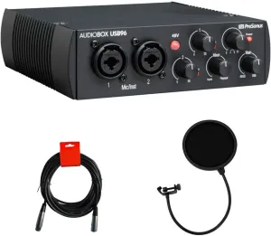 PreSonus AudioBox USB 96 2x2 USB Audio Interface (25th Anniversary Black) with Pop Filter & XLR Cable Bundle