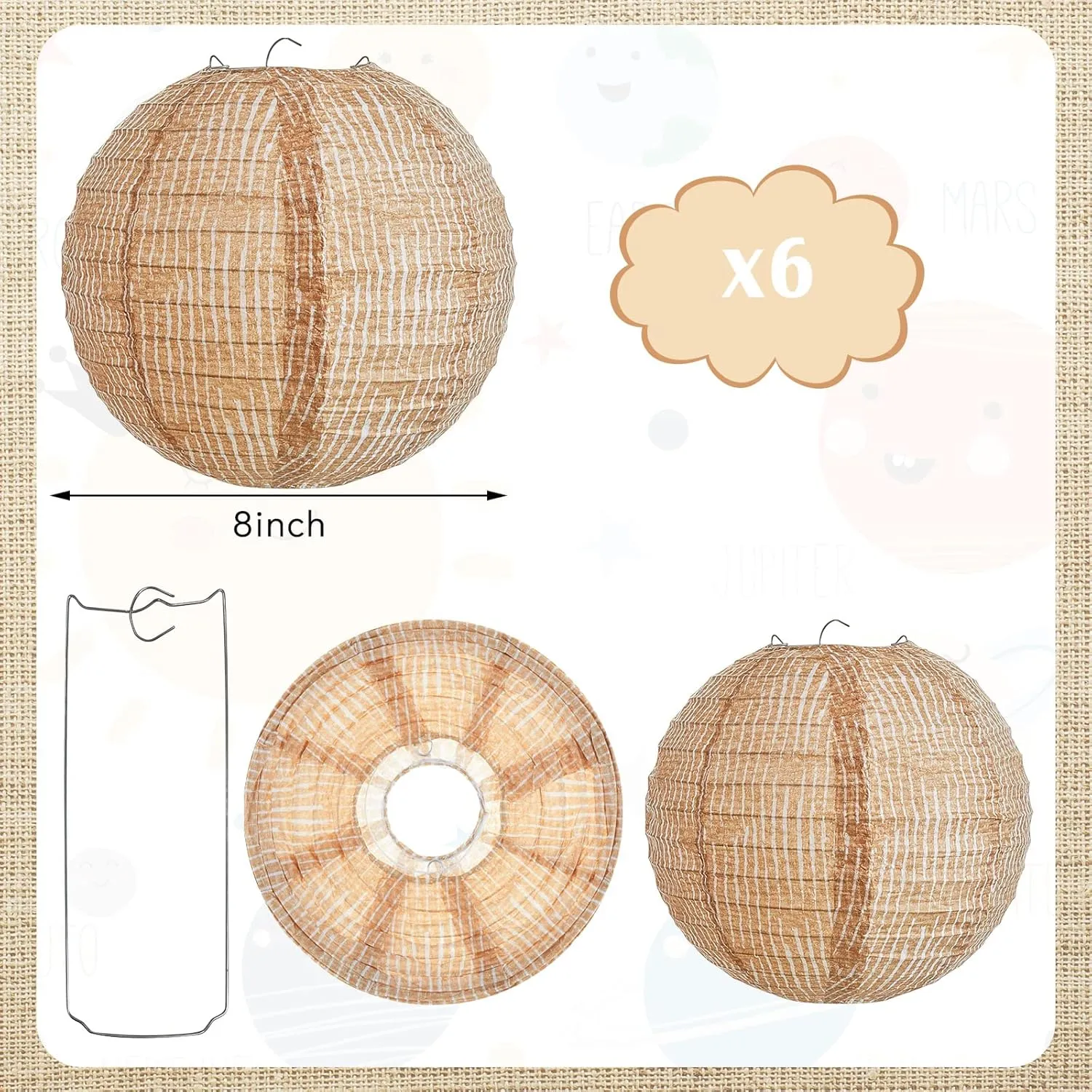 Print Burlap Paper Lanterns Round Chinese Paper Lanterns Decorative Farmhouse Classroom Decor Home Sweet Classroom Birthday Party Ceremonial Event(6 Pcs)