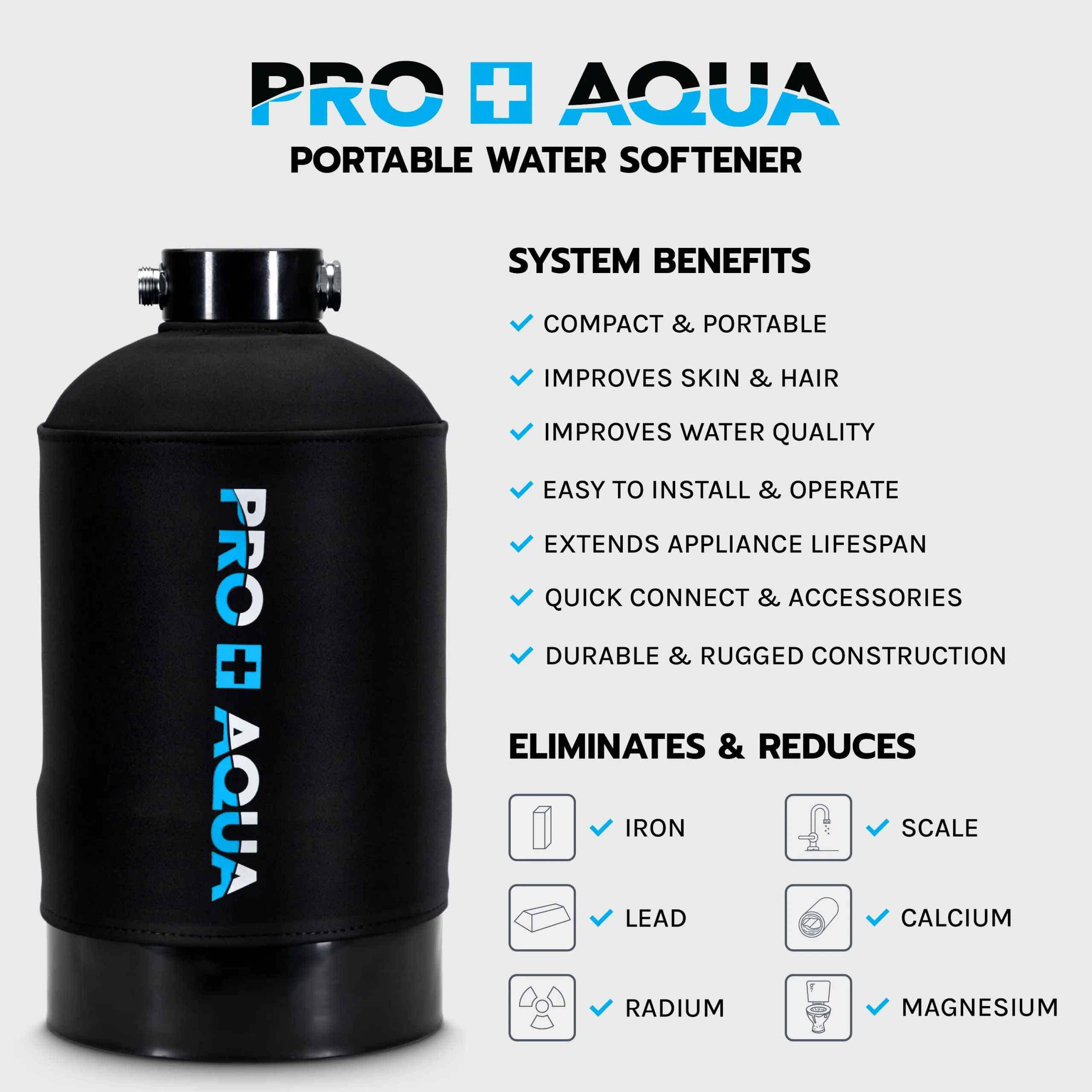 PRO AQUA Portable RV Water Softener 16,000 Grains and Filtration System Bundle, Filter and Soften Hard Water for RV Trailers Vans