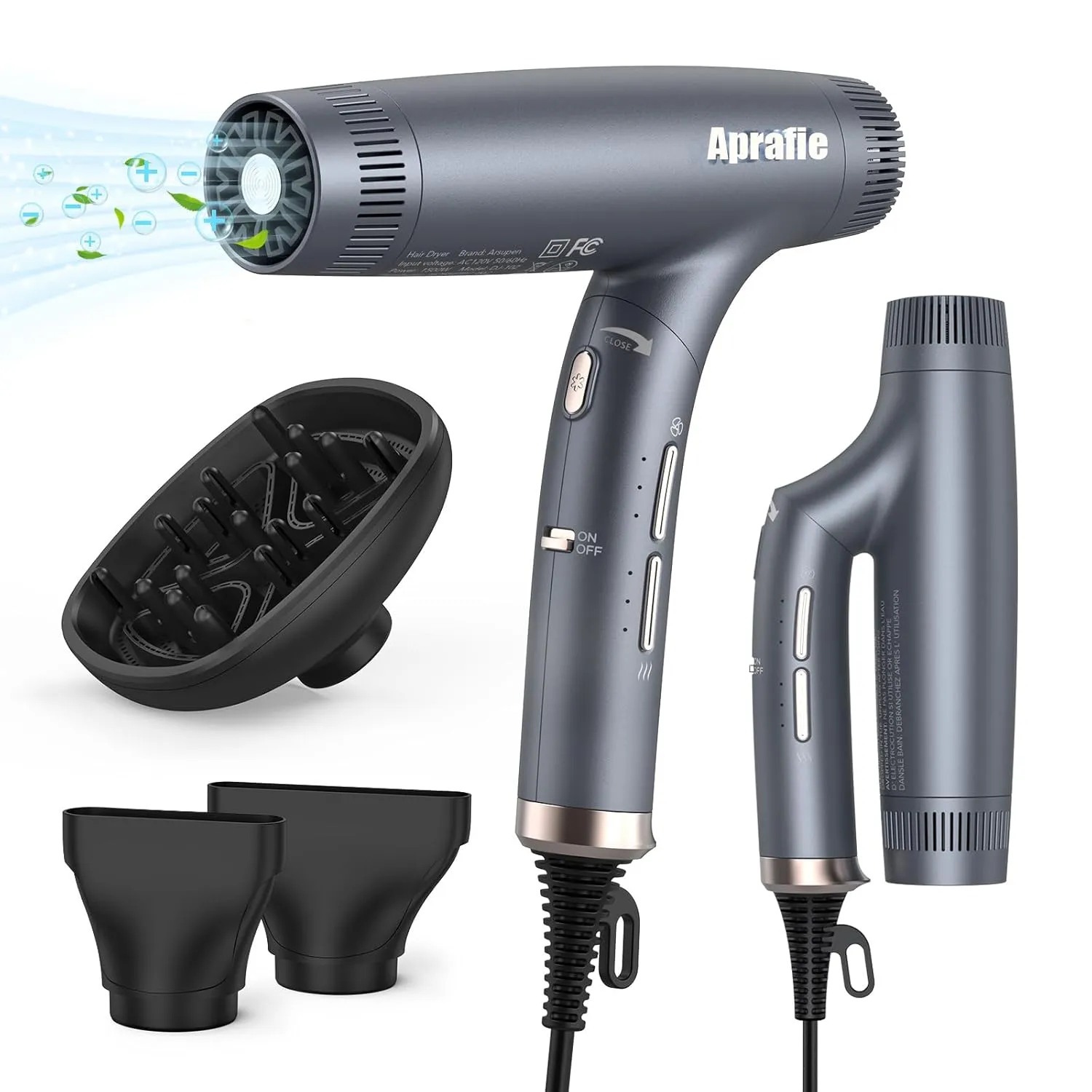 Professional Fashion Hair Dryer, Dual ion Hair Dryer, Magnetic Nozzle Quick Dry, Powerful Brushless Motor, Portable Folding, 12 Modes, Low Noise