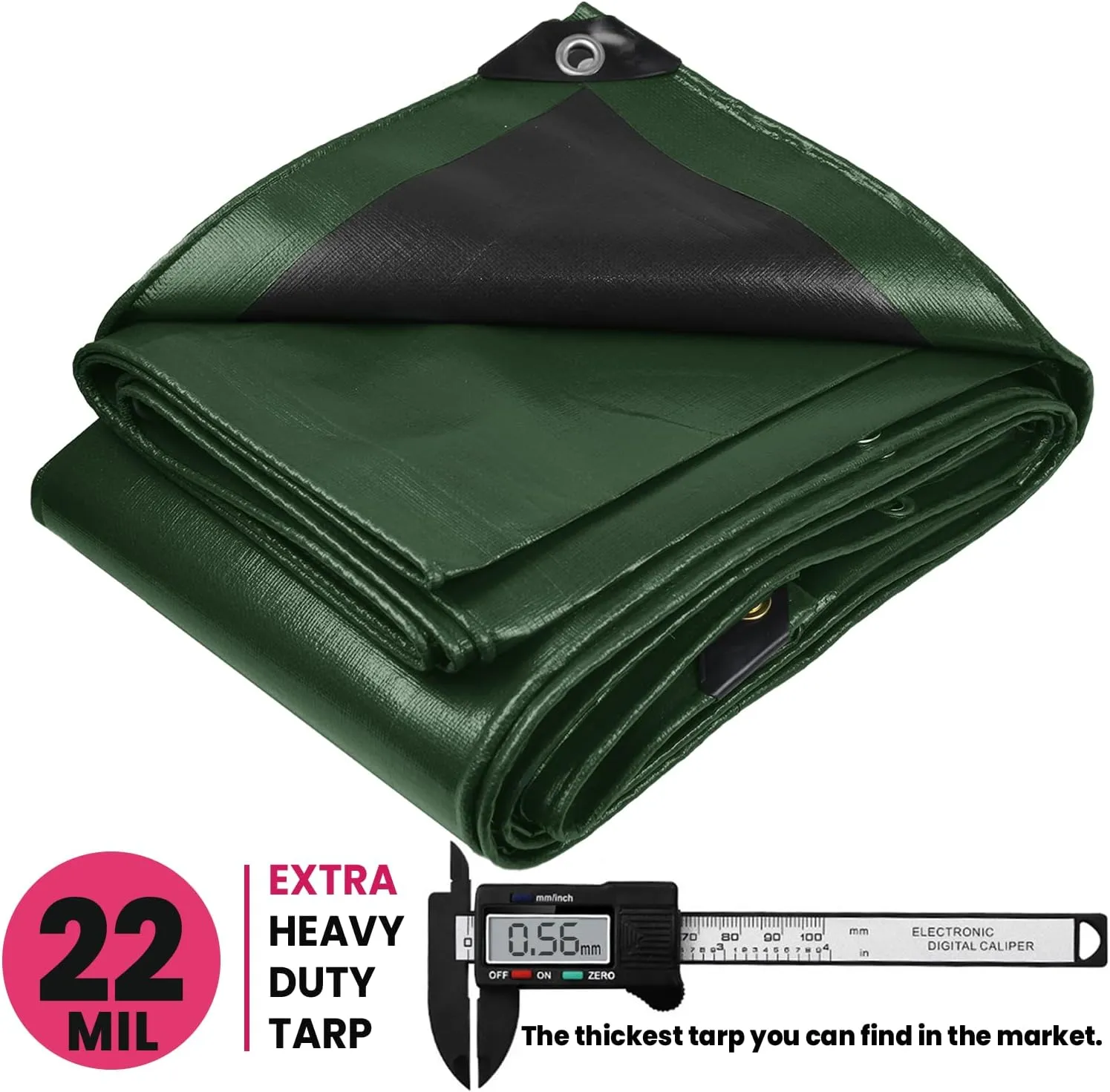 PROTARP Extreme Heavy Duty 22 Mil Tarp Cover, Waterproof, UV Resistant, Rip and Tear Proof, Poly Tarpaulin with Reinforced Edges for Roof, Camping, Patio, Pool, Boat. (Green/Black 10′ X 12′)