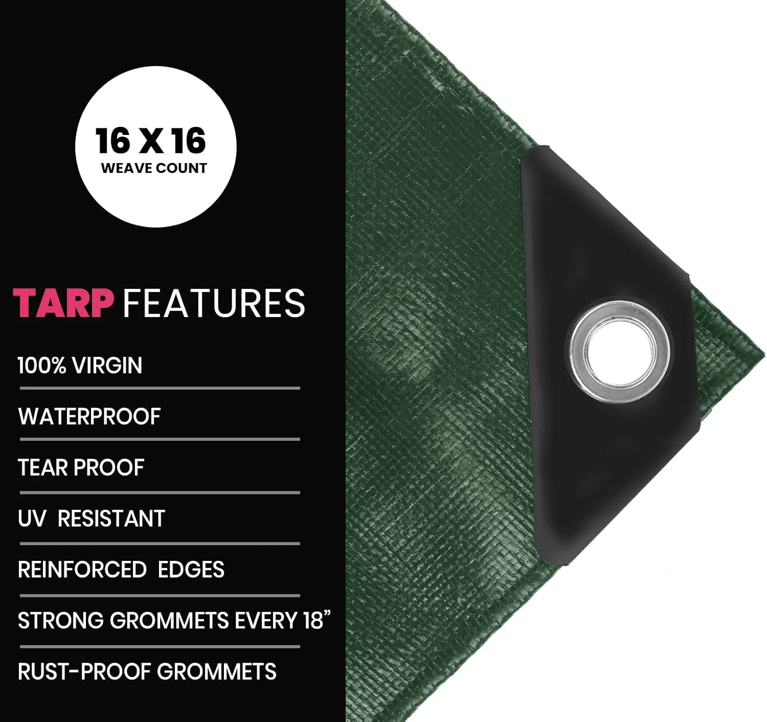 PROTARP Extreme Heavy Duty 22 Mil Tarp Cover, Waterproof, UV Resistant, Rip and Tear Proof, Poly Tarpaulin with Reinforced Edges for Roof, Camping, Patio, Pool, Boat. (Green/Black 10′ X 12′)