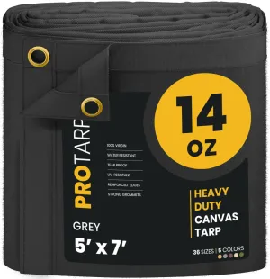 PROTARP Extreme Heavy Duty Waterproof Canvas Tarp 20 oz, UV Resistant Tarpaulin Cover with Rustproof Brass Grommets, Multipurpose for Canopy, Roof, Camping, Wood Pile (Grey 5'X7')