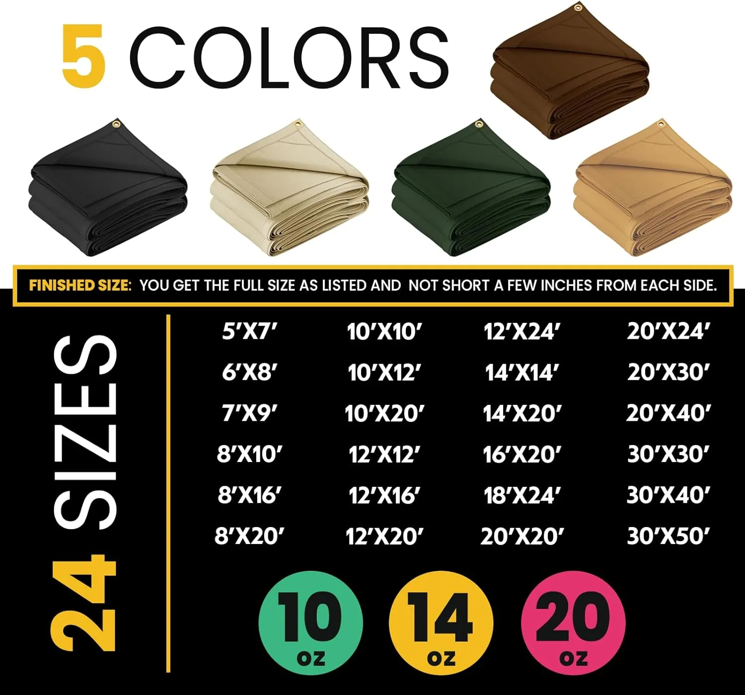 PROTARP Extreme Heavy Duty Waterproof Canvas Tarp 20 oz, UV Resistant Tarpaulin Cover with Rustproof Brass Grommets, Multipurpose for Canopy, Roof, Camping, Wood Pile (Ivory 10'X20')