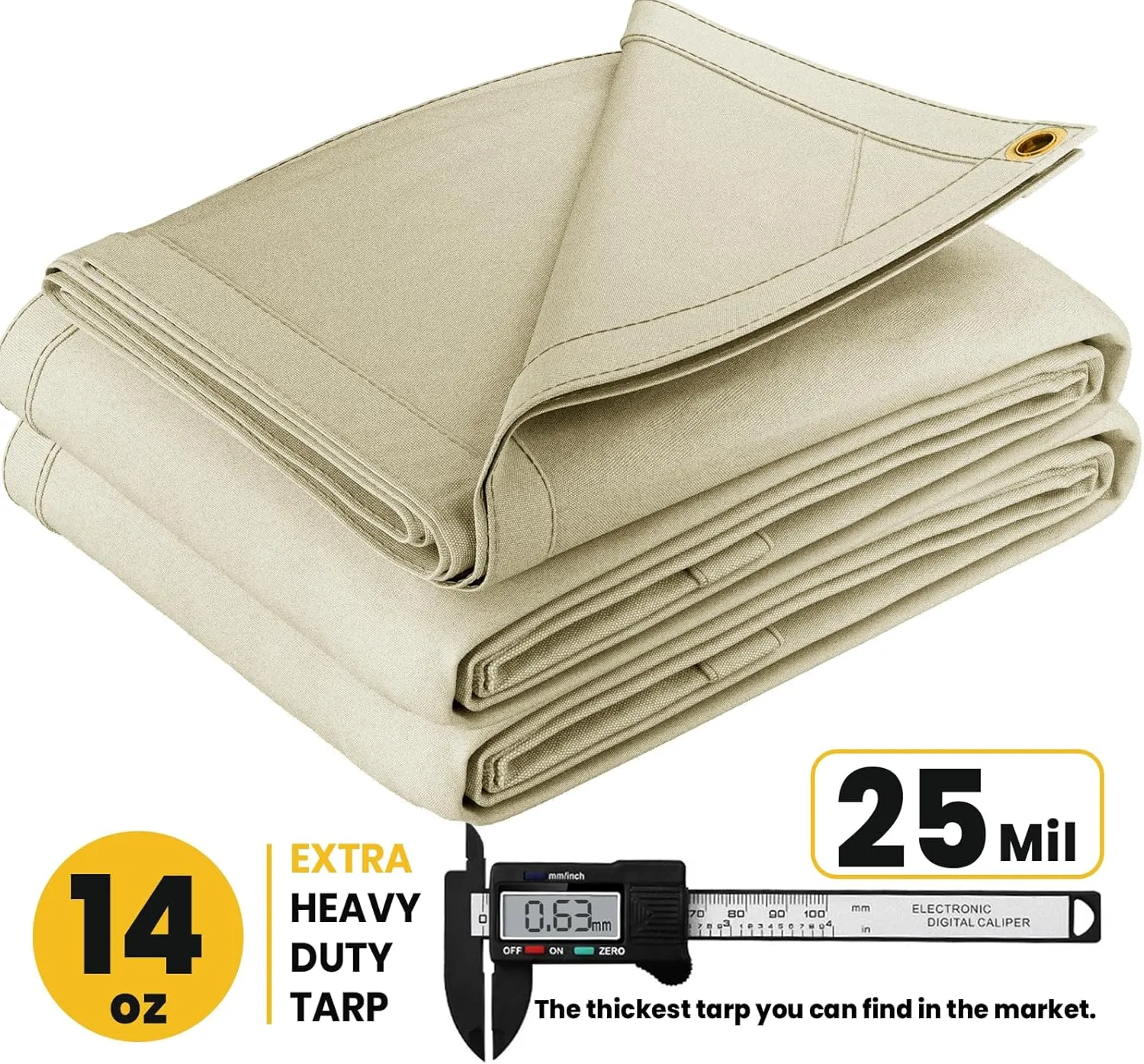 PROTARP Extreme Heavy Duty Waterproof Canvas Tarp 20 oz, UV Resistant Tarpaulin Cover with Rustproof Brass Grommets, Multipurpose for Canopy, Roof, Camping, Wood Pile (Ivory 10'X20')
