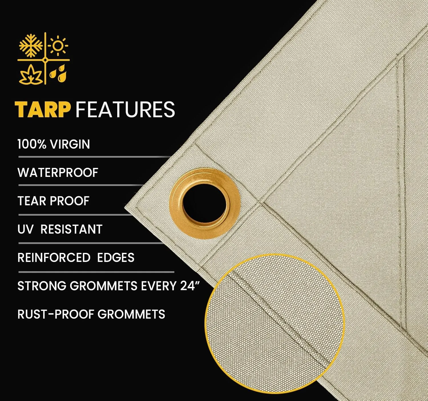 PROTARP Extreme Heavy Duty Waterproof Canvas Tarp 20 oz, UV Resistant Tarpaulin Cover with Rustproof Brass Grommets, Multipurpose for Canopy, Roof, Camping, Wood Pile (Ivory 10'X20')