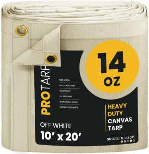 PROTARP Extreme Heavy Duty Waterproof Canvas Tarp 20 oz, UV Resistant Tarpaulin Cover with Rustproof Brass Grommets, Multipurpose for Canopy, Roof, Camping, Wood Pile (Ivory 10'X20')