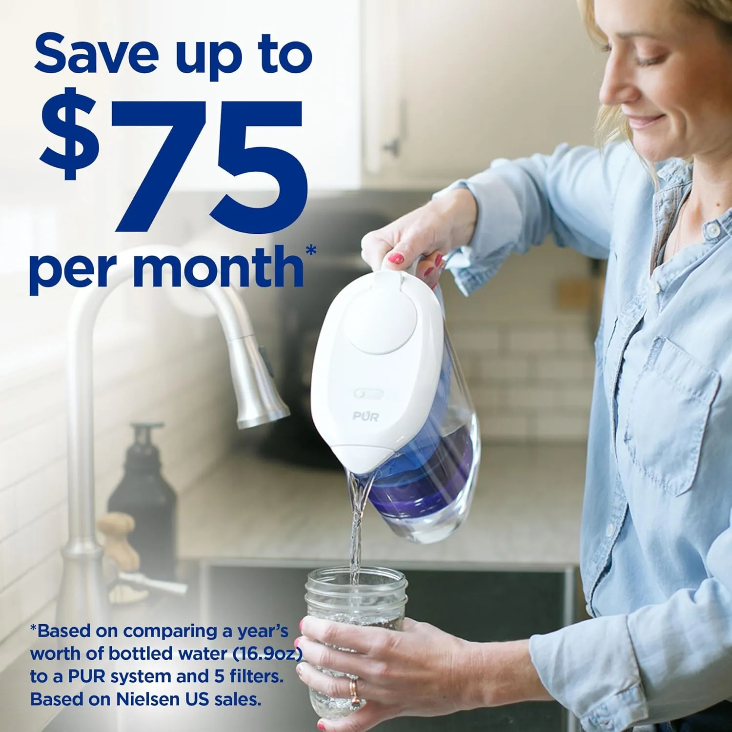 PUR PLUS 7-Cup Water Filter Pitcher with 1 Lead-Reducing PUR Plus Filter, Dishwasher Safe, Powerful Filtration, Filter Change Indicator Light, White, PPT711W