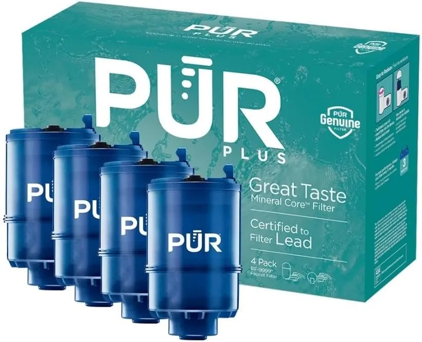 PUR PLUS Faucet Mount Replacement Filter 4-Pack, Genuine PUR Filter, 3-in-1 Powerful, Natural Mineral Filtration, Lead Removal, 1-Year Value, Blue (RF99994)