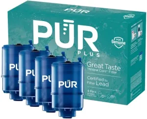 PUR PLUS Faucet Mount Replacement Filter 4-Pack, Genuine PUR Filter, 3-in-1 Powerful, Natural Mineral Filtration, Lead Removal, 1-Year Value, Blue (RF99994)