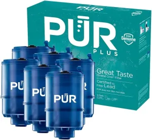 PUR PLUS Faucet Mount Replacement Filter 6-Pack, Genuine PUR Filter, 2-in-1 Powerful, Natural Mineral Filtration, Lead Removal, 18-Month Value, Blue (RF99996)