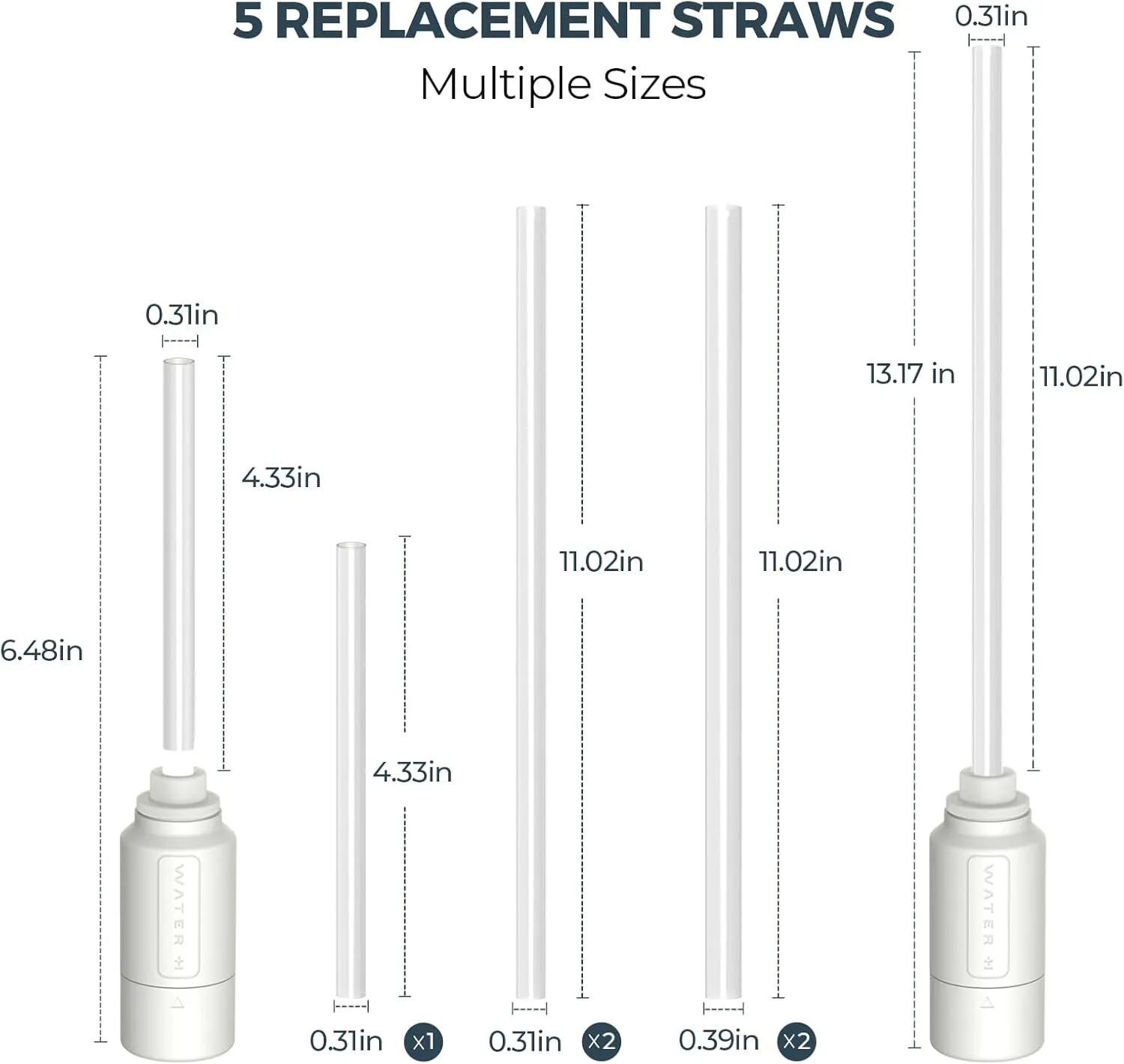 PureSip Adapt Water Bottle Straw Replacement and Filter, Stainless Steel Tumbler with Straw for WATERH Vita Bottle, Simple Modern, Owala, Stanley, Hydro Flask(4 Filter   5 Straws)