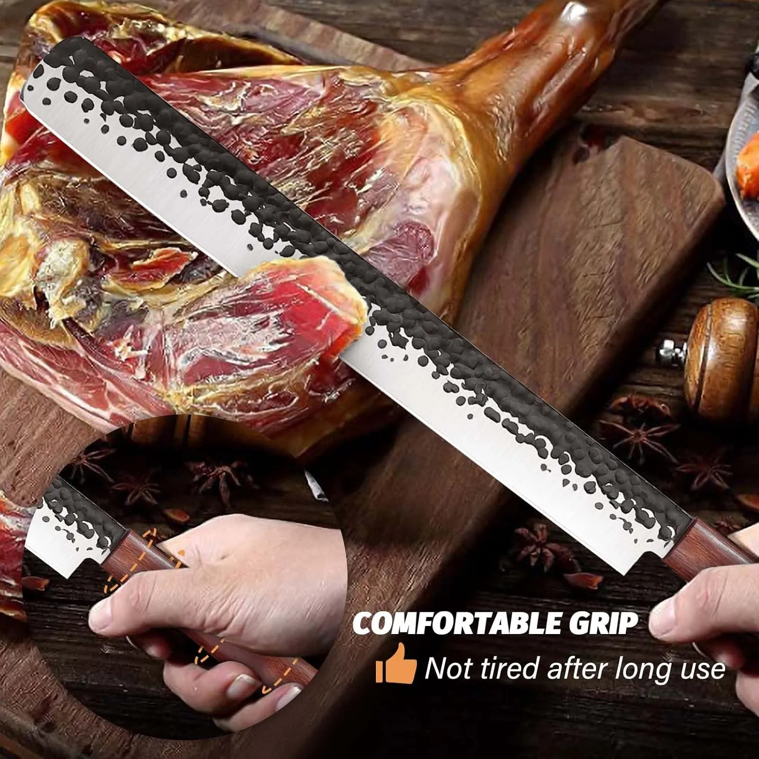 PURPLEBIRD 11 Inch Brisket Knife,Slicing Carving Knife for Meat Cutting Hand Forged Ultra Sharp Meat Slicer Wood Handle for BBQ Grilling Roast with Gift Box