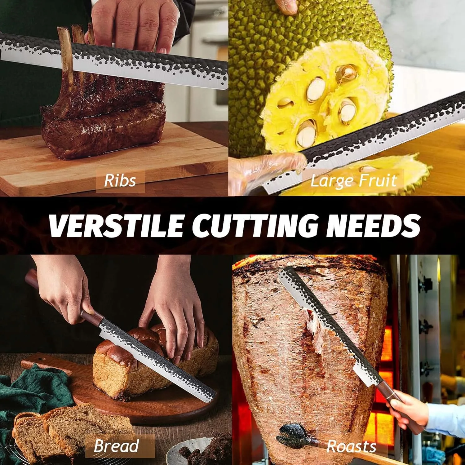 PURPLEBIRD 11 Inch Brisket Knife,Slicing Carving Knife for Meat Cutting Hand Forged Ultra Sharp Meat Slicer Wood Handle for BBQ Grilling Roast with Gift Box