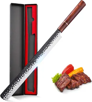 PURPLEBIRD 11 Inch Brisket Knife,Slicing Carving Knife for Meat Cutting Hand Forged Ultra Sharp Meat Slicer Wood Handle for BBQ Grilling Roast with Gift Box