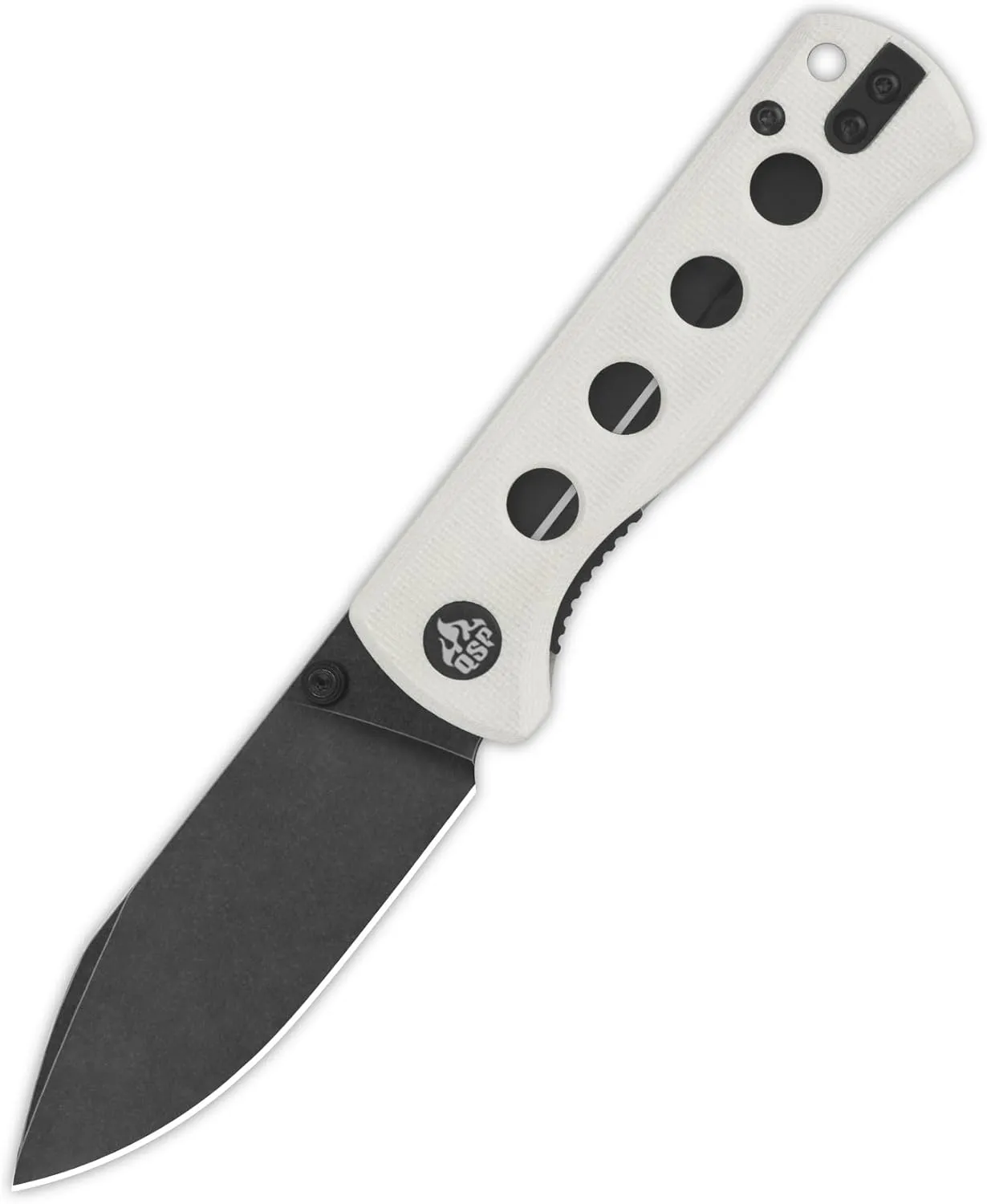 QSP KNIFE CANARY FOLDER POCKET KNIFE, SHARP 14C28N BLADE with COLORFUL G-10 HANDLES (blackwash blade, white G-10 handle)