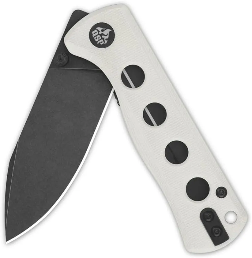 QSP KNIFE CANARY FOLDER POCKET KNIFE, SHARP 14C28N BLADE with COLORFUL G-10 HANDLES (blackwash blade, white G-10 handle)