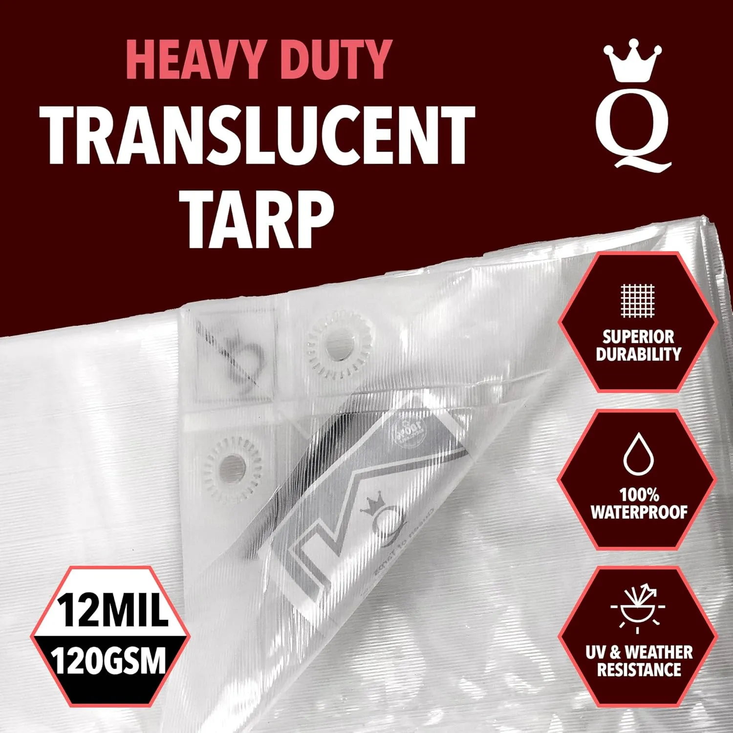 QUEEN OF TARPS Waterproof Heavy Duty 8x10 Tarp, 120 GSM 12 MIL, UV/Tear Resistant for Camping, Outdoor Furniture, Car, Tents, Painting, Firewood Protection