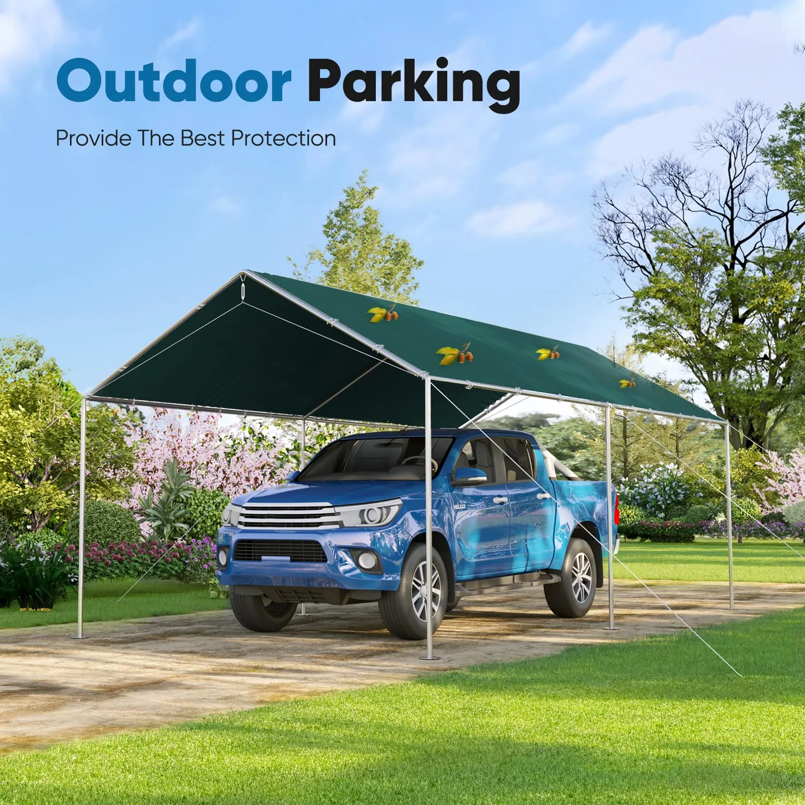 Quictent Carports Replacement Tarp Canopy Top Cover with Bungees Balls, for 10x20 ft Garage Party Tent Shelter - Green, One Roof Only