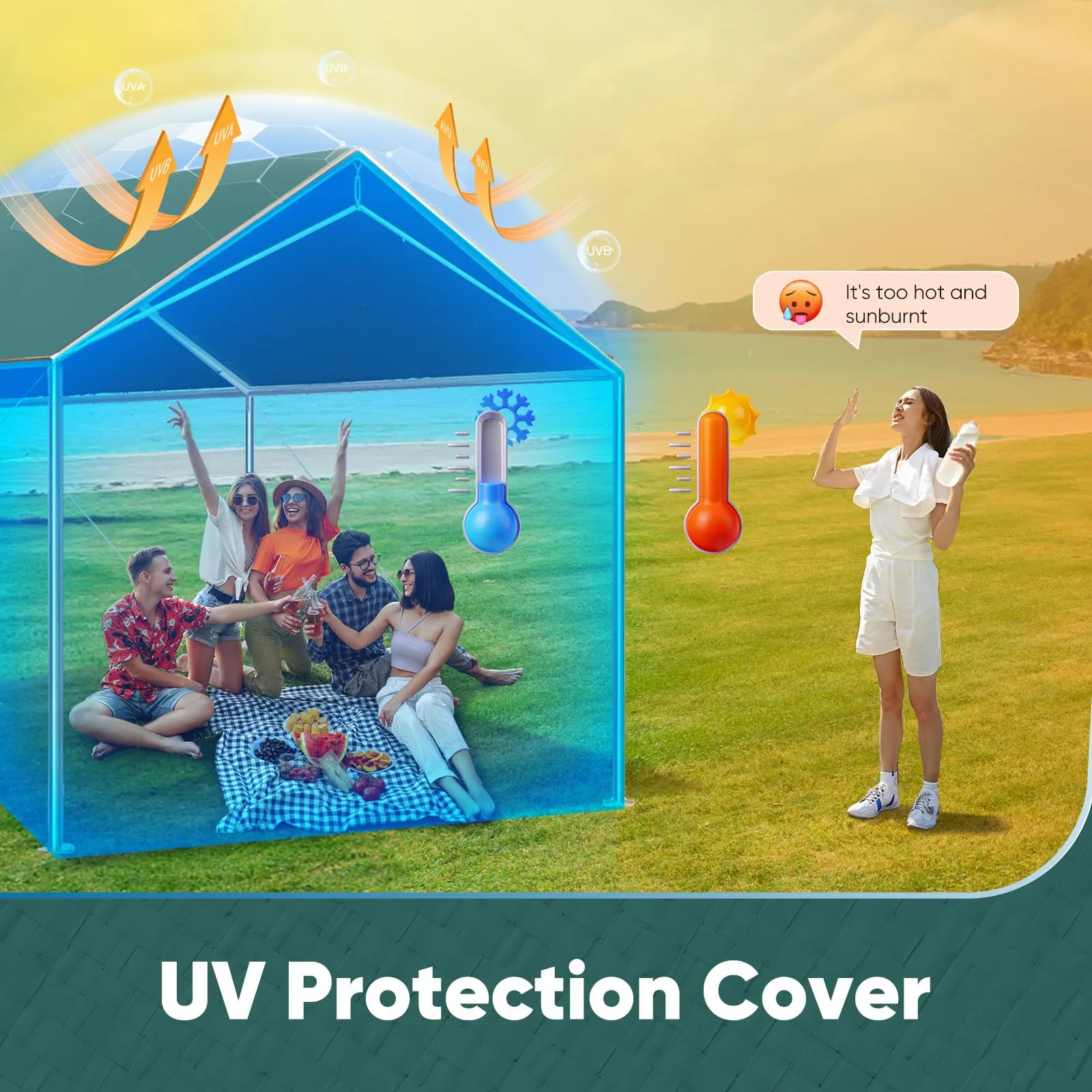 Quictent Carports Replacement Tarp Canopy Top Cover with Bungees Balls, for 10x20 ft Garage Party Tent Shelter - Green, One Roof Only