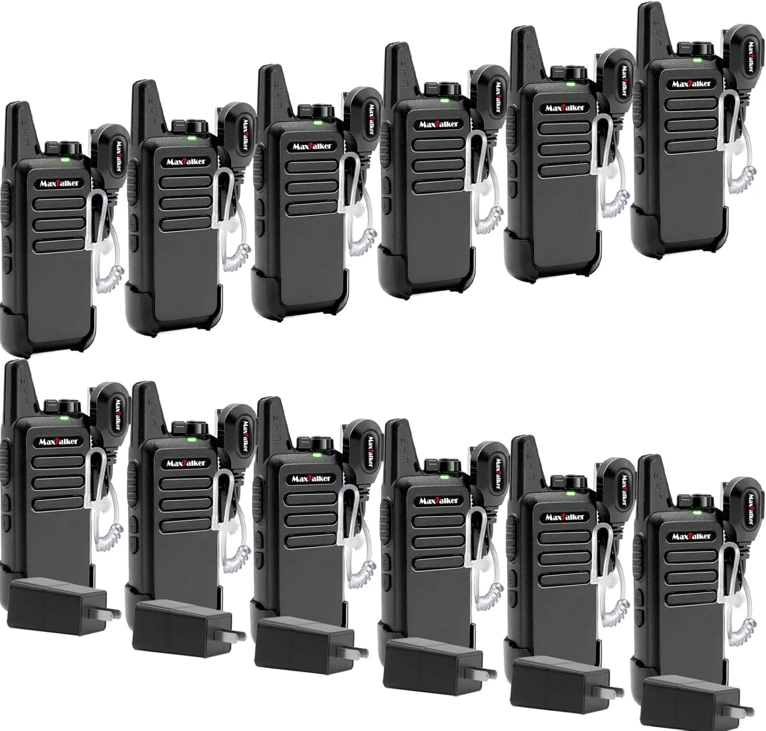 Radios Walkie Talkies Long Range: MaxTalker MT1 Portable FRS Two Way Radios Long Range with Earpiece VOX License-Free Rechargeable Walkie Talkies for Adults School Restaurant Business Hiking, 12 Pack