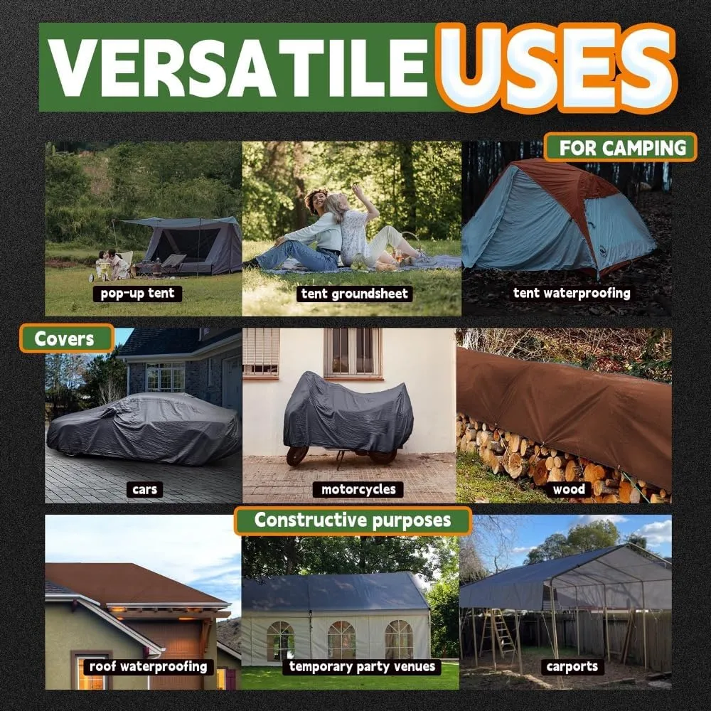 RAINDEWAY 8x8 Feet Super Heavy Duty Tarp 18 Mil, UV Resistant, Weatherproof, Multipurpose Waterproof Poly Tarp with Grommets and Reinforced Edges, Brown/Gray Tarps