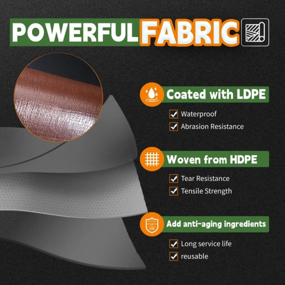 RAINDEWAY 8x8 Feet Super Heavy Duty Tarp 18 Mil, UV Resistant, Weatherproof, Multipurpose Waterproof Poly Tarp with Grommets and Reinforced Edges, Brown/Gray Tarps