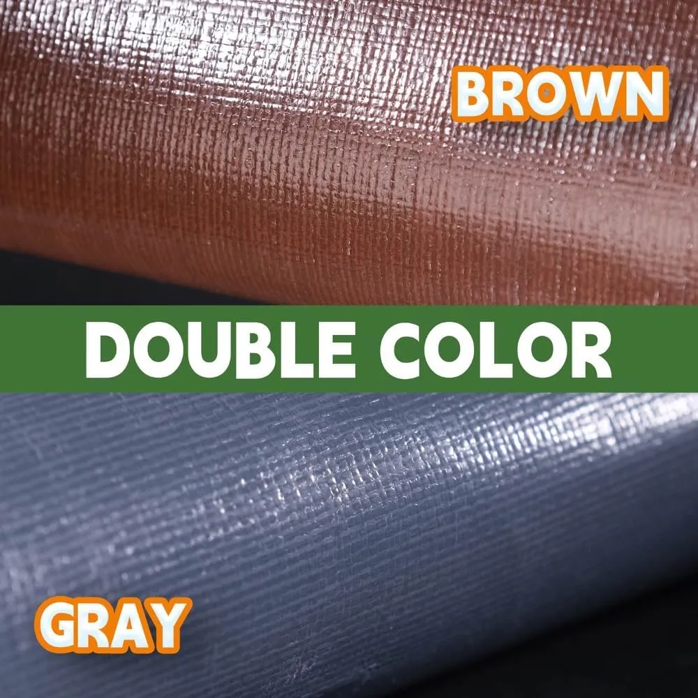 RAINDEWAY 8x8 Feet Super Heavy Duty Tarp 18 Mil, UV Resistant, Weatherproof, Multipurpose Waterproof Poly Tarp with Grommets and Reinforced Edges, Brown/Gray Tarps