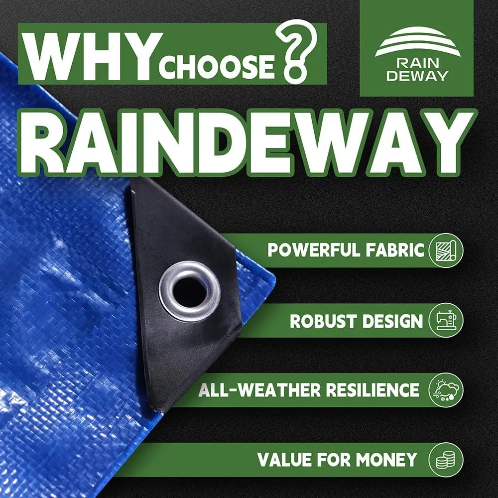 RAINDEWAY Large Tarp 12x20 Feet, 8 Mil Thick, UV Resistant, Multipurpose Waterproof Poly Tarps Cover with Metal Grommets and Reinforced Edges, Durable Blue Tarp
