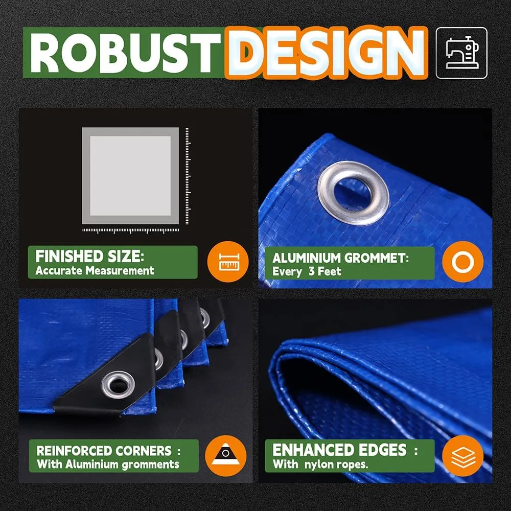 RAINDEWAY Large Tarp 12x20 Feet, 8 Mil Thick, UV Resistant, Multipurpose Waterproof Poly Tarps Cover with Metal Grommets and Reinforced Edges, Durable Blue Tarp