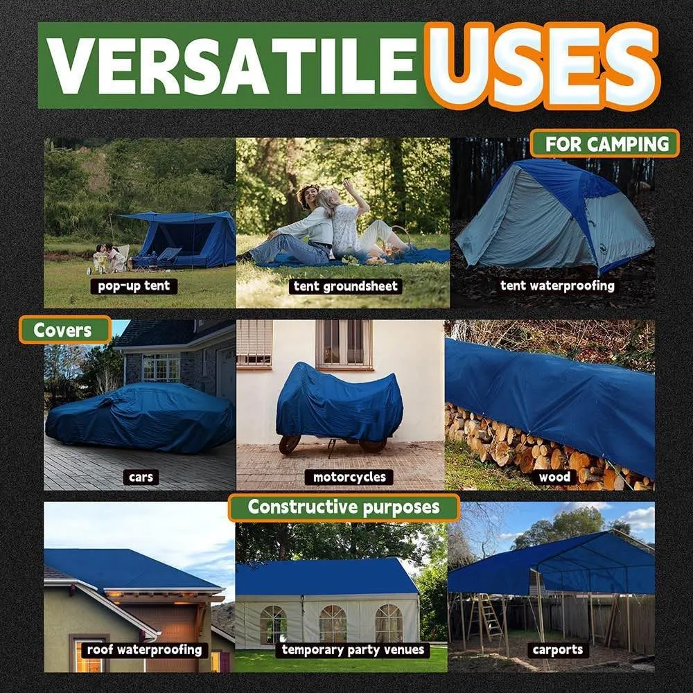 RAINDEWAY Large Tarp 12x20 Feet, 8 Mil Thick, UV Resistant, Multipurpose Waterproof Poly Tarps Cover with Metal Grommets and Reinforced Edges, Durable Blue Tarp