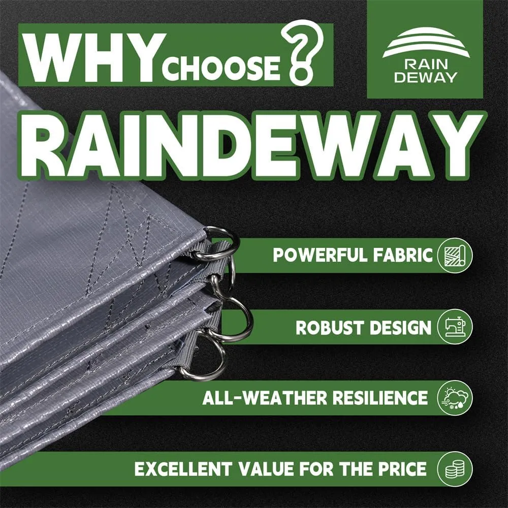 RAINDEWAY Tarps Heavy Duty Waterproof 15x15 Feet -14 Mils Super Heavy Duty Tarp with Metal Rings and Reinforced Corners and Edges, UV Resistant, Multipurpose Poly Tarp,Blue/Gray tarp